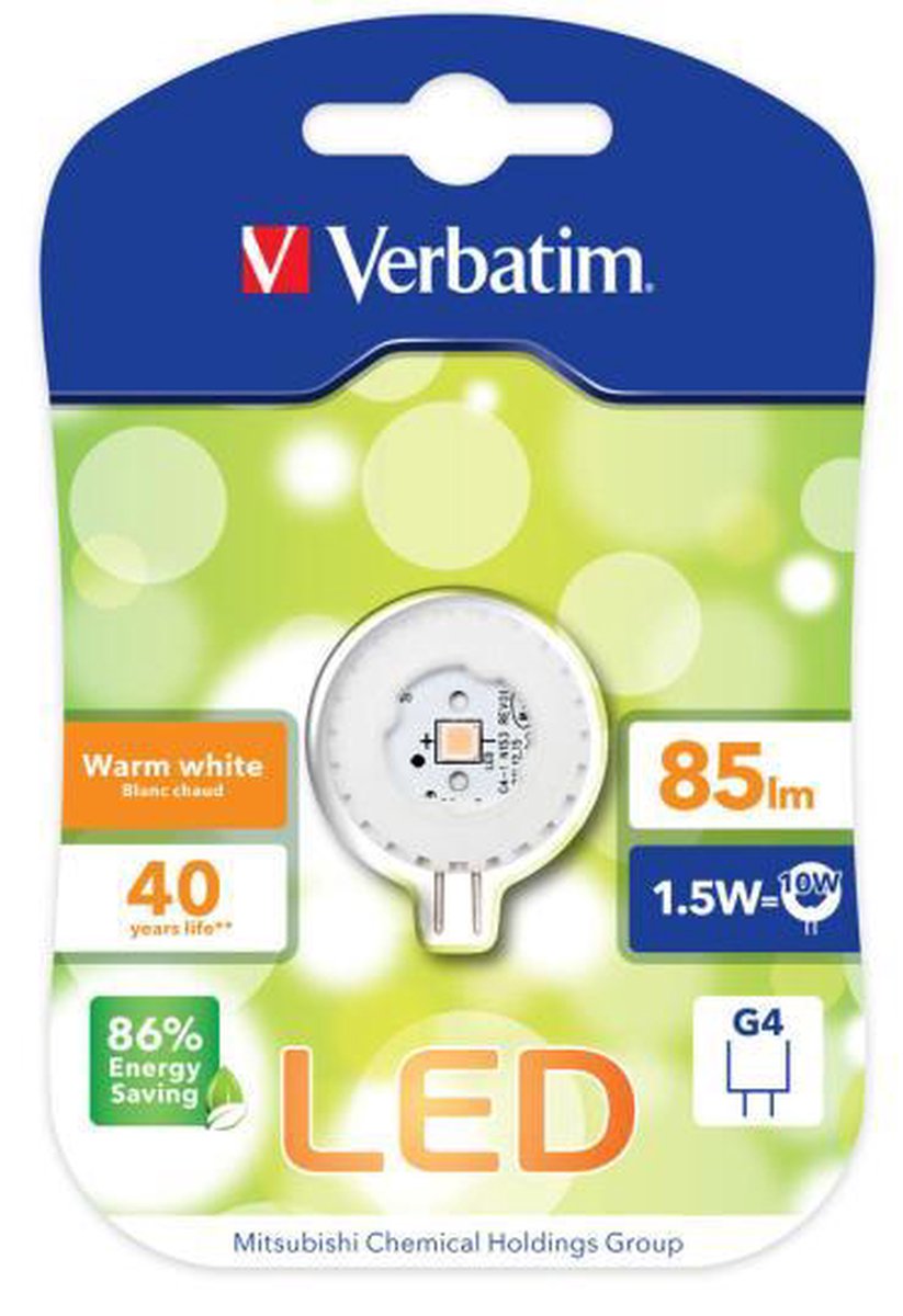 Verbatim LED-Kapsel (rund) G4, 1,5W (10W), 85lm, warmwit Top Merken Winkel
